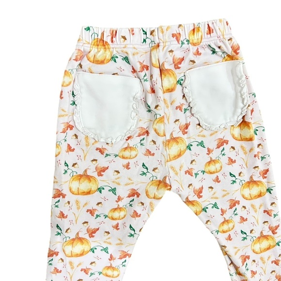 Smockingbird fall pumpkin print Pajama Set orange & White ruffle hems 5(girls) - Picture 5 of 7